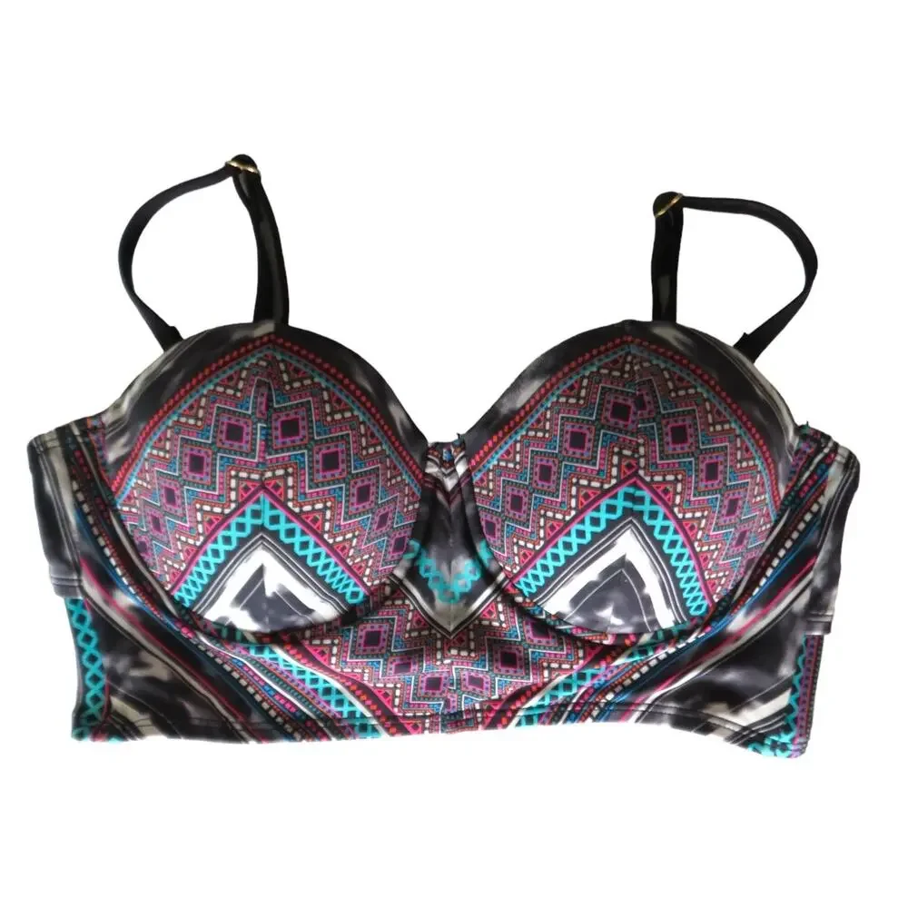 Kenneth Cole Bikini Top Bathing Suit Adj Straps Colorful Beach Summer Sz Small 4
